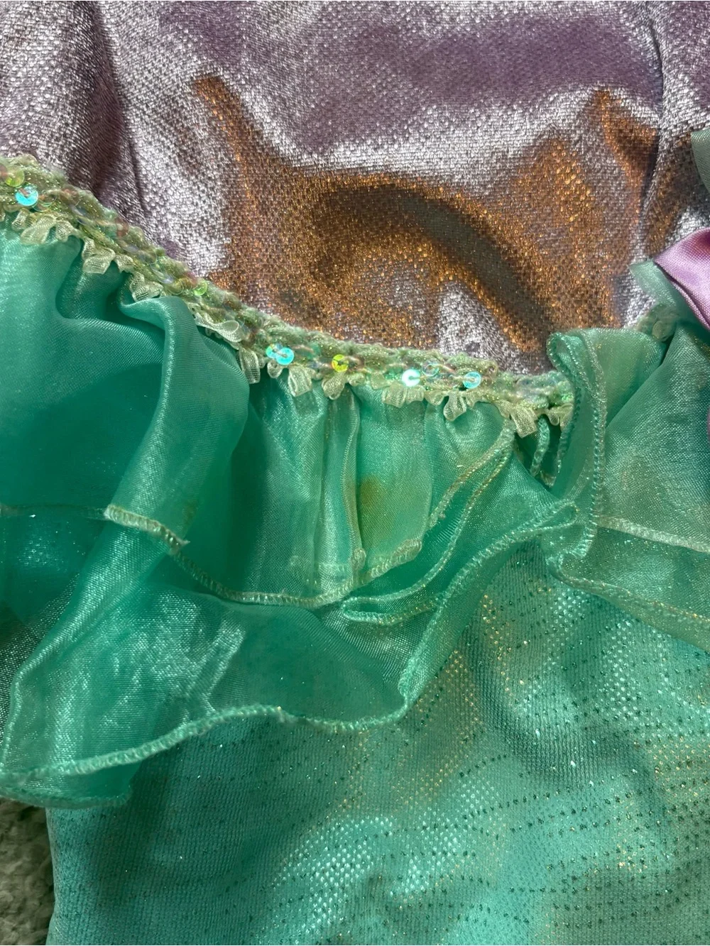Disney Store Ariel Peplum Mermaid Dress Sz 5/6 Sequin Purple Blue Green